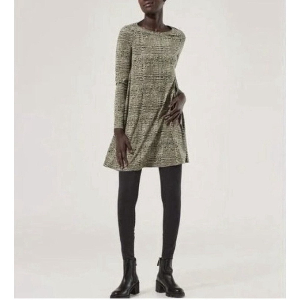 Pact Revival Long Sleeve Organic Swing Dress Sz L Green Mini Sustainable Hiking